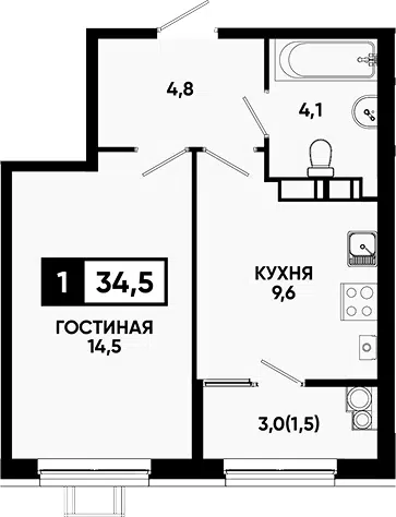 Планировка 1-к.кв