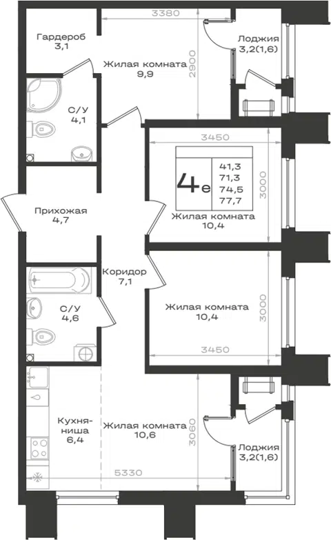 Планировка 4Е-к.кв