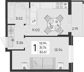 Планировка 1-к.кв