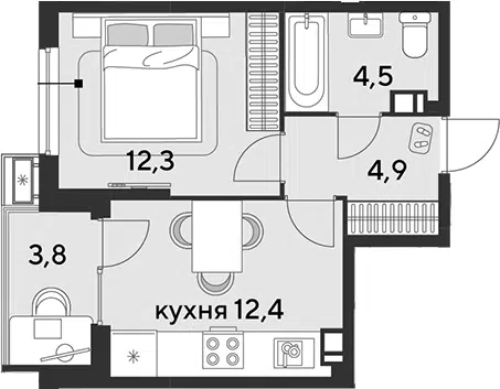 Планировка 1-к.кв