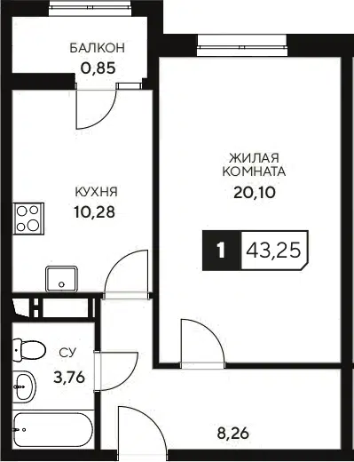 Планировка 1-к.кв