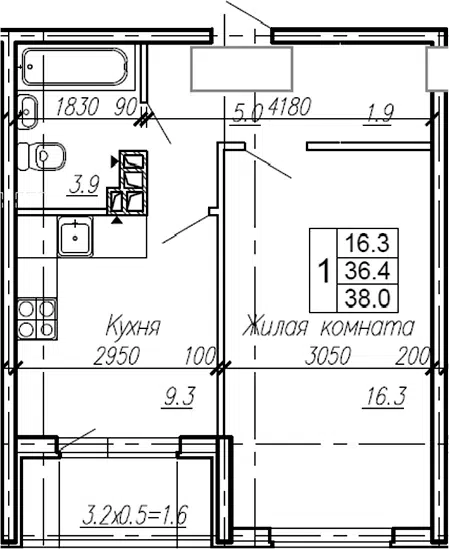 Планировка 1-к.кв