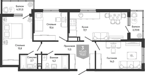 Планировка: 4Е-к.кв