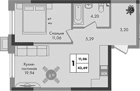 Планировка 1-к.кв