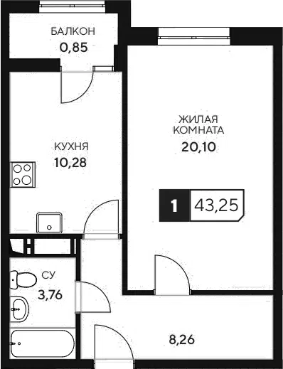 Планировка 1-к.кв