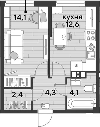 Планировка 1-к.кв