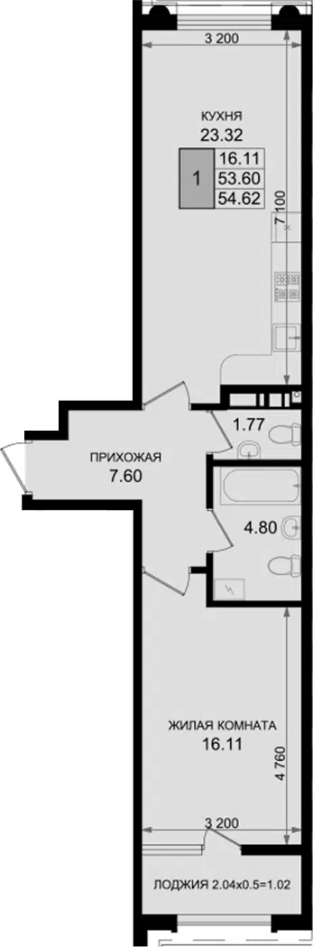 Планировка 1-к.кв