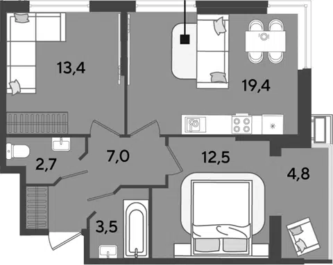 Планировка 3Е-к.кв