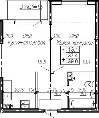 Планировка 1-к.кв