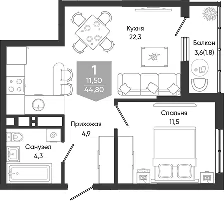 Планировка 2Е-к.кв