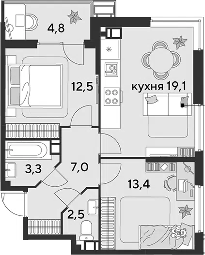 Планировка 3Е-к.кв