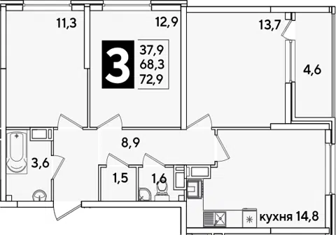 Планировка 3-к.кв