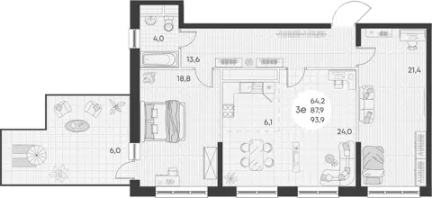 Планировка 3Е-к.кв