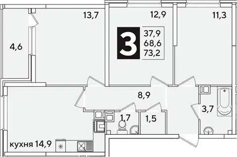 Планировка 3-к.кв