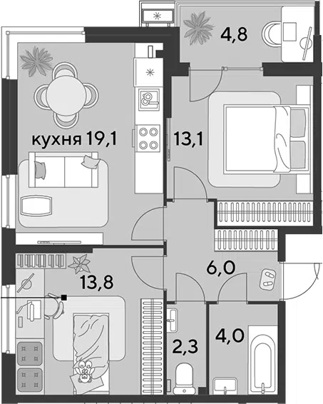 Планировка 3Е-к.кв