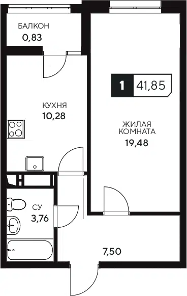 Планировка 1-к.кв