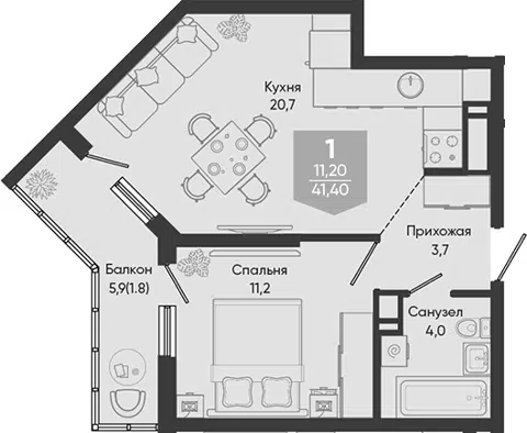Планировка 2Е-к.кв