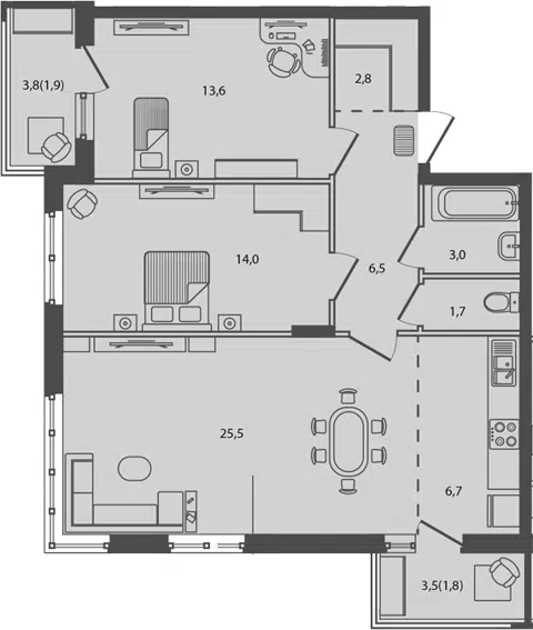 Планировка 3Е-к.кв