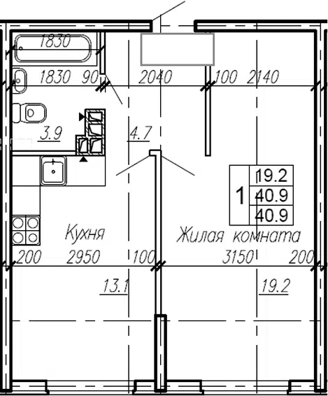 Планировка 1-к.кв