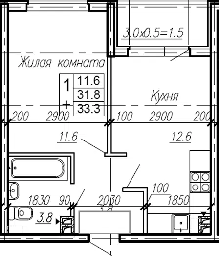 Планировка 1-к.кв