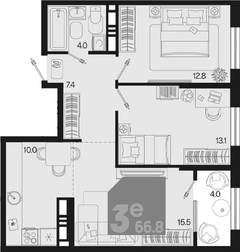 Планировка 3Е-к.кв