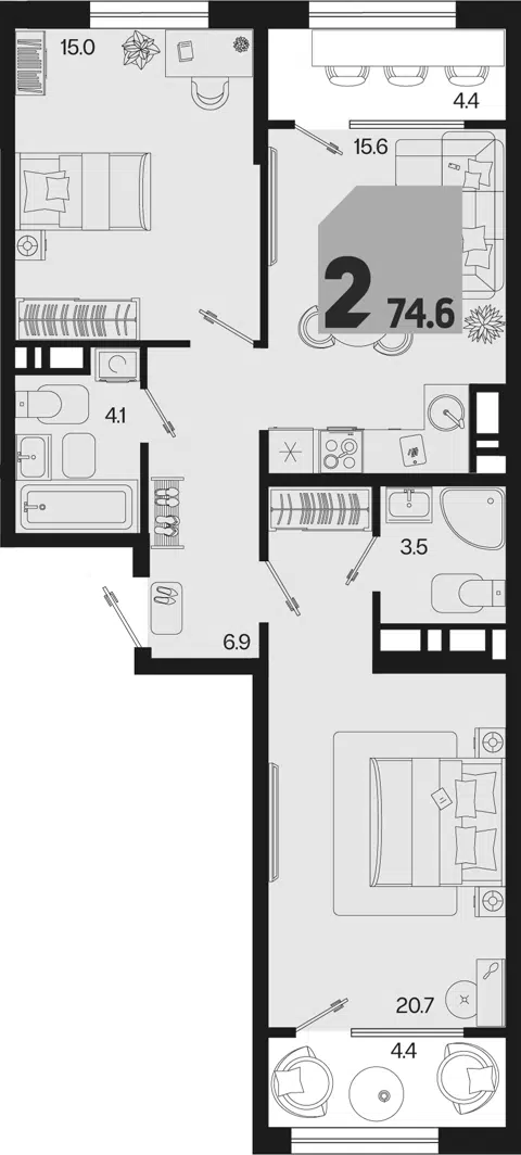 Планировка 3Е-к.кв