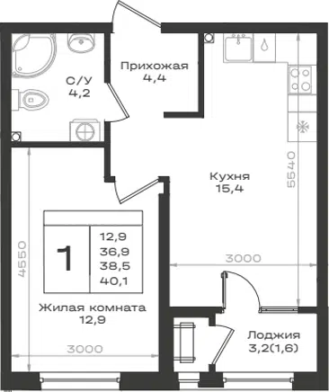 Планировка 1-к.кв