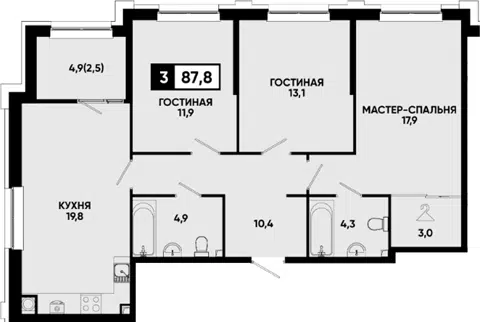 Планировка 3-к.кв