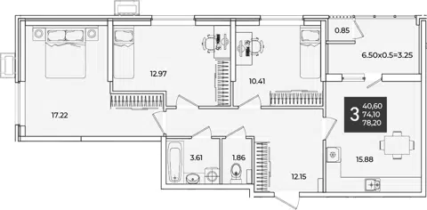 Планировка 3-к.кв