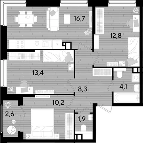 Планировка 3-к.кв