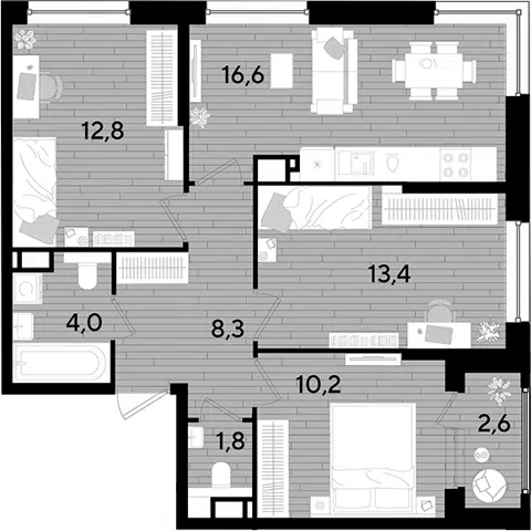 Планировка 3-к.кв