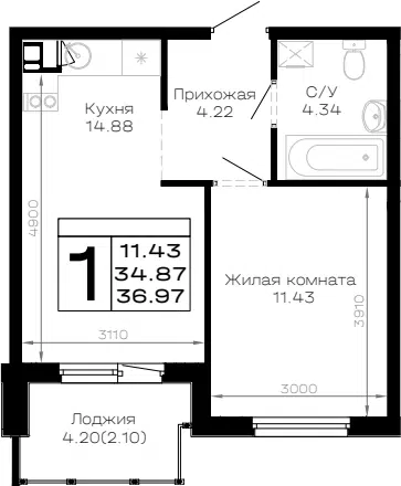 Планировка 1-к.кв