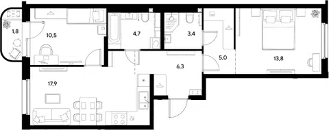 Планировка 3Е-к.кв