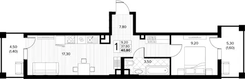 Планировка 1-к.кв