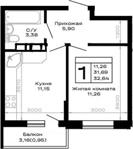 Планировка 1-к.кв