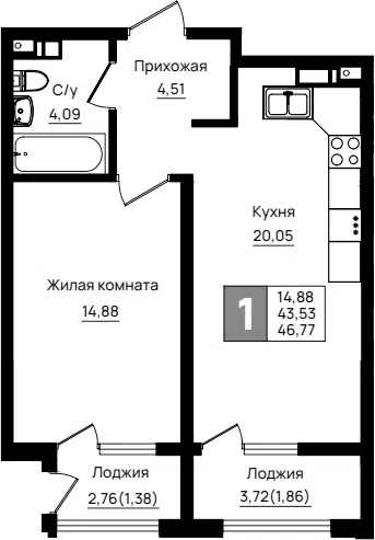 Планировка 1-к.кв