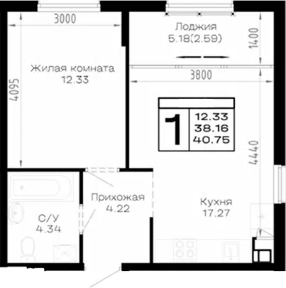 Планировка 1-к.кв