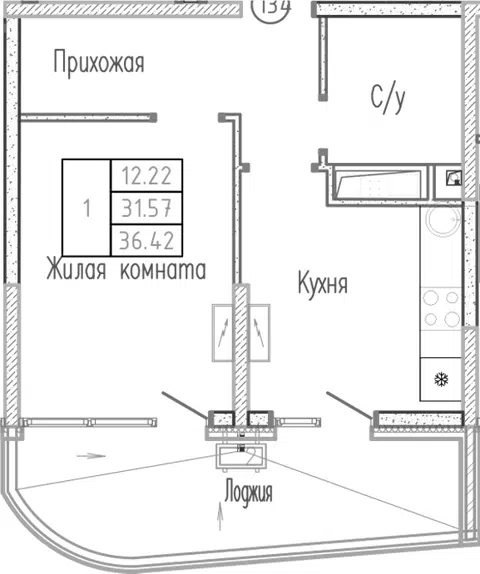 Планировка 1-к.кв