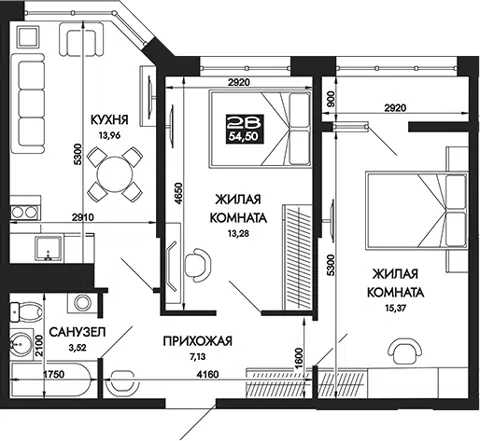 Планировка 2-к.кв