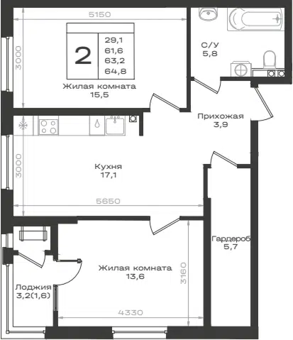 Планировка 3Е-к.кв