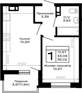 Планировка 1-к.кв