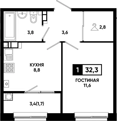 Планировка 1-к.кв