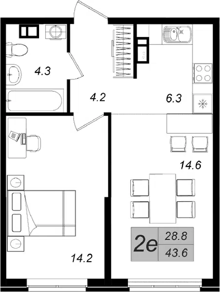 Планировка 2Е-к.кв