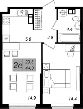 Планировка 2Е-к.кв