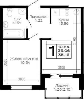 Планировка 1-к.кв