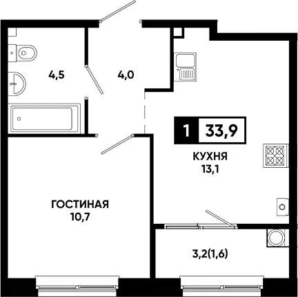 Планировка 1-к.кв