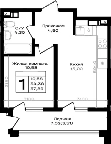 Планировка 1-к.кв