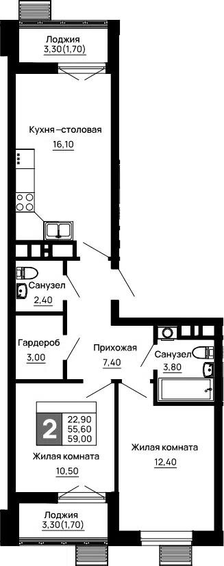 Планировка 2-к.кв