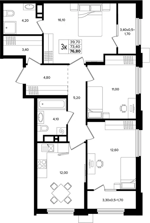 Планировка 3-к.кв