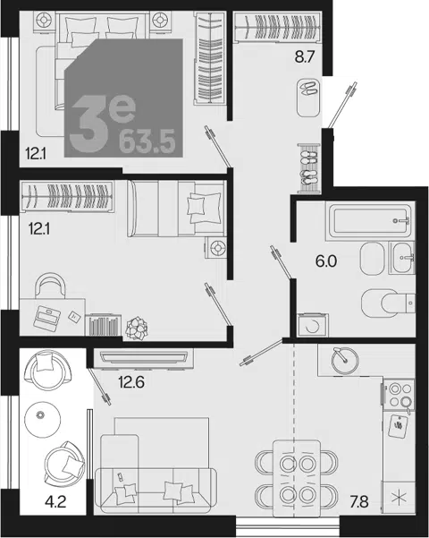 Планировка 3Е-к.кв